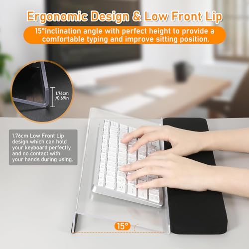 KASTWAVE Keyboard Stand and Wrist Pad, Computer Keyboard Stand with Keyboard Wrist Rest, Ergonomic Office Desk Accessories with Silicone Anti-Slip Case for Computer Home Office Game Gifts (Acrylic)
