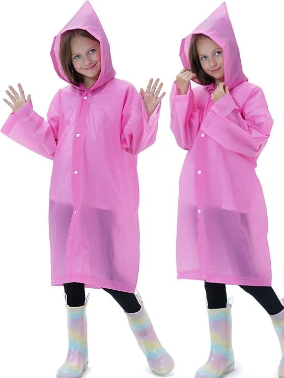 Raincoat for Kids, EVA Coat Reusable Poncho Jacket for Boys and Girls 6-13 Years Old, Emergency Gear for Outdoor Camping Hiking Traveling School 115LX55CM - PINK