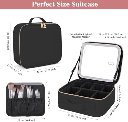 MOMENT Makeup bag with LED mirror, Travel Makeup Bag 3 Adjustable Brightness LED makeup bag with mirror and Dividers suitable for your Jewelry, Essential oil,Toiletries storage and makeup daily Pink