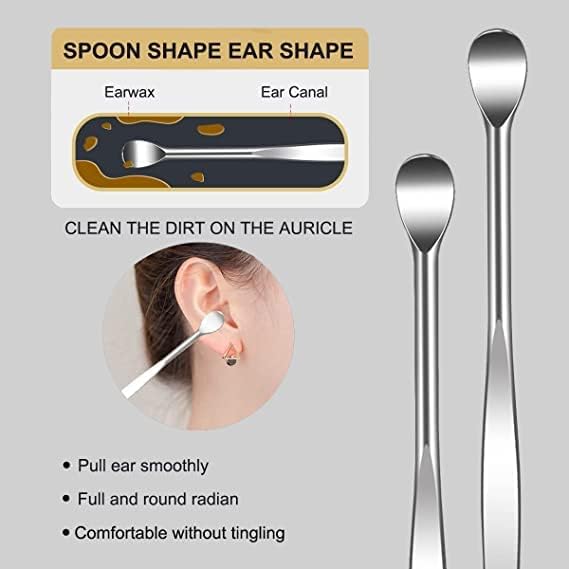 6-in-1 Earwax Removal Kit, Ear Pick Ear Cleansing Tool Set, Stainless Steel Ear Curette Spiral Ear Wax Remover Tool with Storage Bag for Travelling