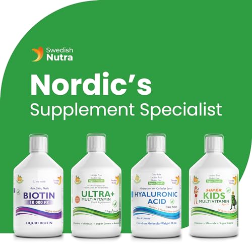 Swedish Nutra - Ultra+ Multivitamin Liquid Food Supplement - Pack of 500 ml, 33 Day Supply | Packed with Vitamins, Minerals, Super Greens & Aminos to Boost Energy & Immunity I Natural Orange Flavour