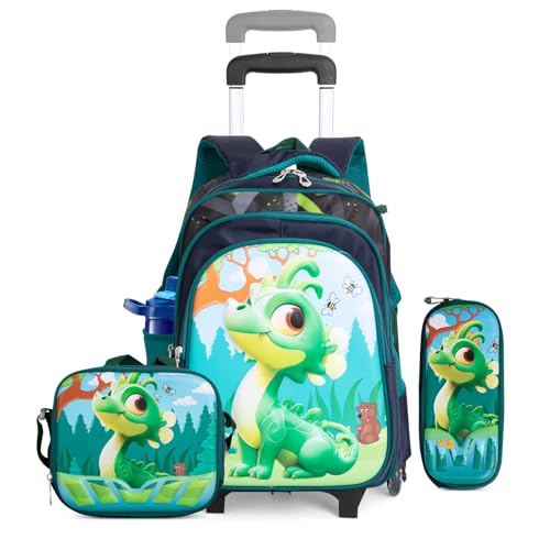 School Bag,Children School Bag Student Backpack with Pencil Bag, Lunch bag, Trailer, 3D cartoon pattern Large volume Waterproof Bookbag and for 3-10 Year Elementary Kindergarten