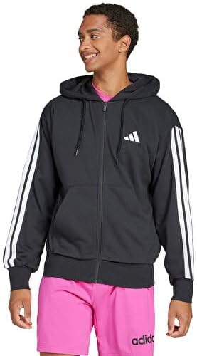 Men's Essential Three Stripes French Terry Fullzip Hoodie Hooded Sweatshirt (pack of 1) - BLACK/WHITE