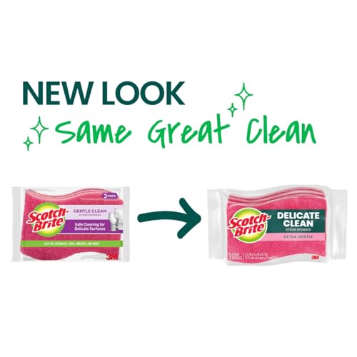 Scotch-Brite Delicate Care Non Scratch Cellulosic Scrub Sponge, 3 units/pack | Kitchen sponge | Dish sponge | Scrub | Delicate Purpose Cleaning | Delicated surfaces | Food Safe | Rinses Clean