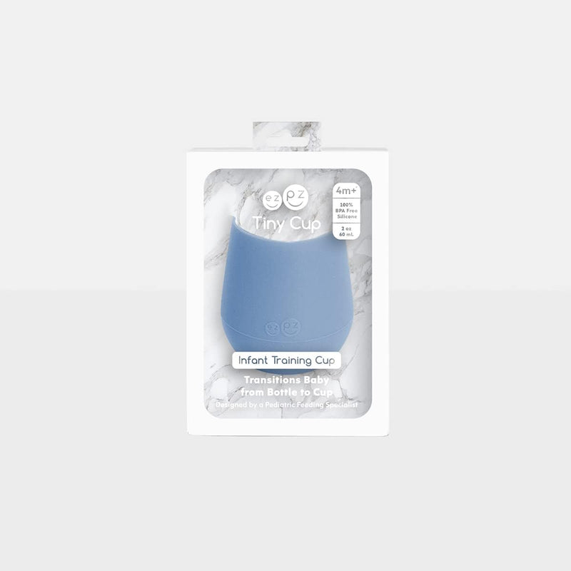 ezpz ez pz Tiny Cup 4 Months + Baby Training Cup 100% Silicone Designed by a Child Food Specialist, Indigo,EZEUTSI001
