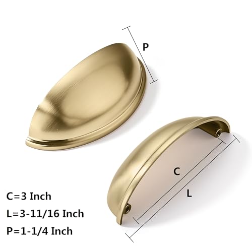 khtumeware 10 Pack 3" Drawer Pulls Champagne Bronze Cabinet Cup Pulls Kitchen Hardware Cabinet Handles Drawer Handles Knobs 3 inch Hole Center