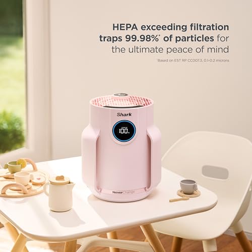 Shark NeverChange Air Purifier Compact Pro with Long-lasting HEPA Exceeding Filtration, Captures Pet Dander, Dust, Smoke, and Allergens, up to 250 sq. ft. for Bedroom, Home Office, Dorm, HP072PK