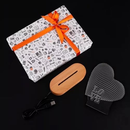 AMERTEER 3D Night Light - Romantic Heart Shape Illusion Lamp, USB Powered Acrylic LED Visual Love Gift with Wooden Base, Perfect for Valentine's Day, Wedding Anniversary & Bedroom Décor