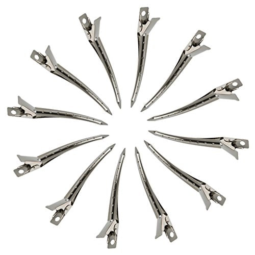 Bantoye 24 Packs Duck Bill Clips, Bantoye 3.5 Inches Rustproof Metal Alligator Curl Clips with Holes for Hair Styling, Hair Coloring, Silver