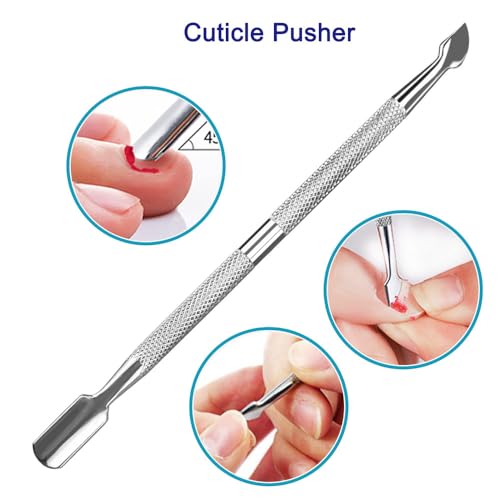 Pingispower Cuticle Pusher Set, 2PCS Professional Grade Stainless Steel Cuticle Cutter and Cuticle Remover Tools, Durable Manicure Tools Kit and Pedicure Tool for Fingernails and Toenails