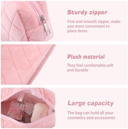 ZLFSRQ 3Pcs Checkered Makeup Bag for Women Large Cosmetic Bag Set Travel Toiletry Bag Makeup Pouch Bag for Purse Pink Zipper Storage Bag Organizer Cute Small Aesthetic Girls Car Essentials Bag