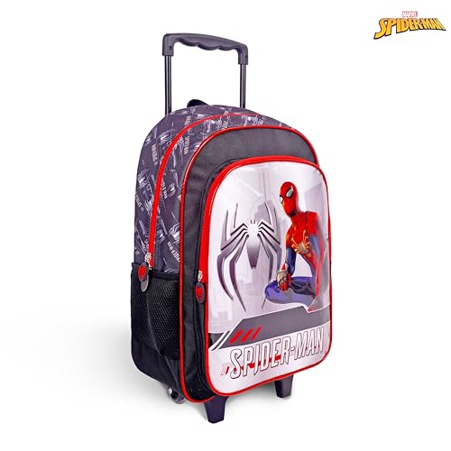 TRUCARE Marvel Spider Man 18 Inch Kids 3-in-1 Trolley School Bag Set - Ergonomic Backpack, Insulated Lunch Bag & Pencil Case,Lightweight, Durable, Students 6+ - Perfect for Travel & School,For Boys
