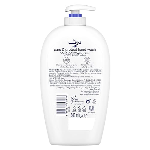 DOVE Care & Protect Moisturising Hand Wash, 100% sensitive skin friendly, Original, with ¼ moisturising cream, 500ml x 3