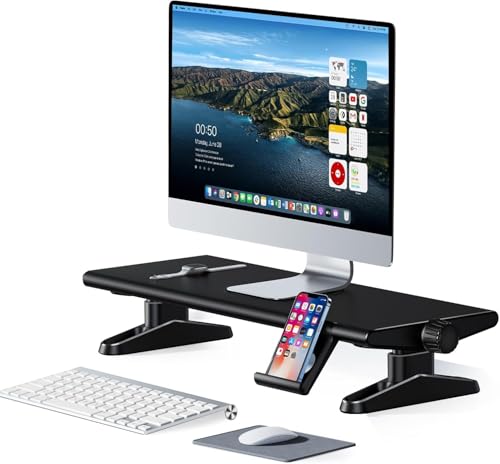 Ankila Computer Monitor Stand For Desk, Adjustable Height Monitor Stand Riser, Multi-Purpose Desktop Organizers Riser for Laptop, Computer, Printer, TV-Black (Black)