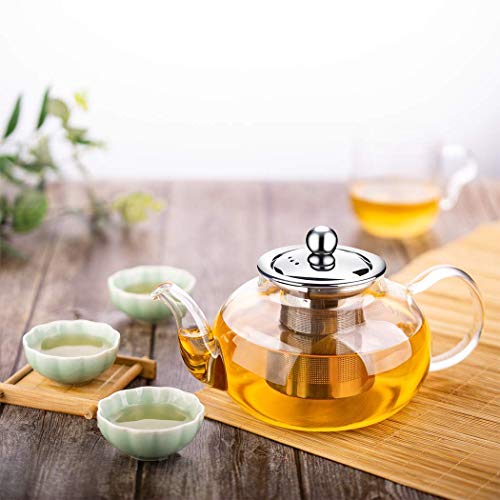 1CHASE 1000ML Borosilicate Glass Teapot with Stainless Steel Infuser â€“ Heat-Resistant Tea Pot with Removable Filter for Loose Leaf & Herbal Teas