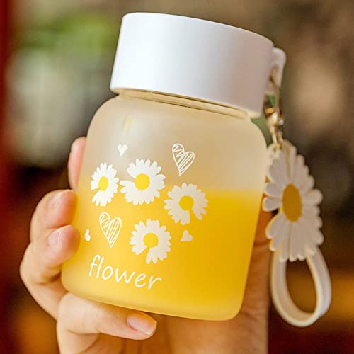 ELECDON Glass Water Bottle, 350ml/12oz Cute Clear Water Bottle for Women&Girls Water Bottle for Teen Girl Portable Water Bottle Mini Glass Water Bottle (Four Flowers)