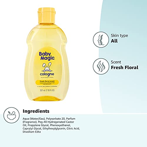 Baby Magic Cologne Hypoallergenic & Alcohol Free Free of Parabens, Phthalates, Sulfates and Dyes Fresh Floral Scent 7 Fl Oz, 7 Fl Oz (Pack of 1)