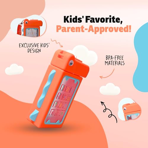 Twisoo Dino Design Water Bottle for Kids, Leak-Proof Tritan Bottle with Portable Strap, BPA-Free Design, Kids Reusable Non Spill Perfect for School or Travel 480ml (Orange)
