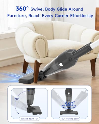 BOMIDI 17000Pa Ultra - Strong Handheld Vacuum Cleaner with 900mL Dust Cup, Quiet Suction, 5m Cable & Washable Filter - Ideal for Wood, Carpet, Tile Floors - Black