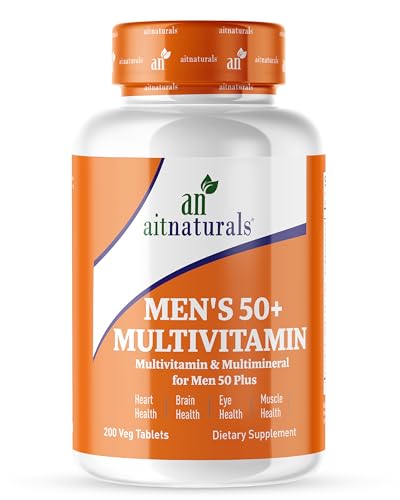 Aitnaturals Men's 50+ Multivitamin (200 Tablets) | Multimineral with Vitamin A, C, D, B6, B12 E, K& Zinc, Magnesium for Older Adults | Supports Memory & Cognition, Heart, Eye, Muscle & Immune Health