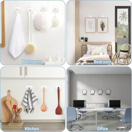 SKY-TOUCH Adhesive Wall Hooks : 18Pcs Transparent Heavy Duty Self-Sticking Hangers Without Nails, Waterproof & Rustproof for Kitchen Bathroom Home Office - Reusable No Damage Hooks (6x6cm, 4kg Load)