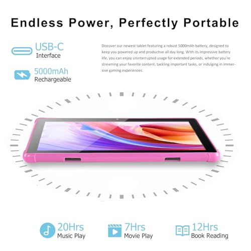 Wainyok 10.1 Inch Android Kids Tablet: 6GB(4)  64GB 1TB Expand Tableta with 2.0GHz Octa-Core Processor | 5MP  8MP Dual Cameras, HD IPS Screen, 2.4G/5G WiFi, Bluetooth 5.0 (Pink)