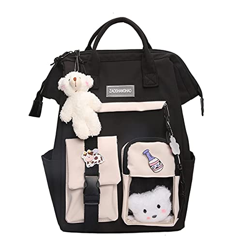 zyxddd Kawaii Backpack with Kawaii Pin and Accessories Cute Kawaii Backpack for School Bag Kawaii Girl Backpack Cute (Black)