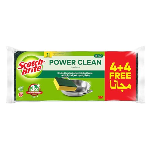 Scotch-Brite Heavy Duty Classic Flat Laminate Scrub Sponge, 8 units (4+4 Free)/pack | Kitchen sponge | Dish sponge | Scrub | General Cleaning | Food Safe | Non-Rusting | Kitchen, Garage, Outdoor
