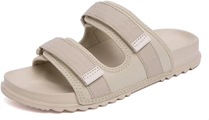 ANYHUG Mens Leather Sandals Light Weight Casual Men Sandals Cool Street Slippers Summer Flip Flops Comfort Non Slip Man Beach Shoes (Color : Beige, Size : 8.5) - 7.5 Beige