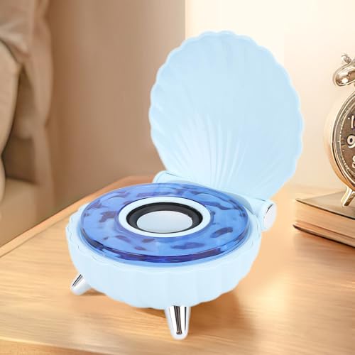Bewinner Mini Bluetooth Speaker with Unique Seashell Shape Design, Cute Stereo Speaker with Ambient Night Light for Kids' Bedroom Table Decoration (Blue)