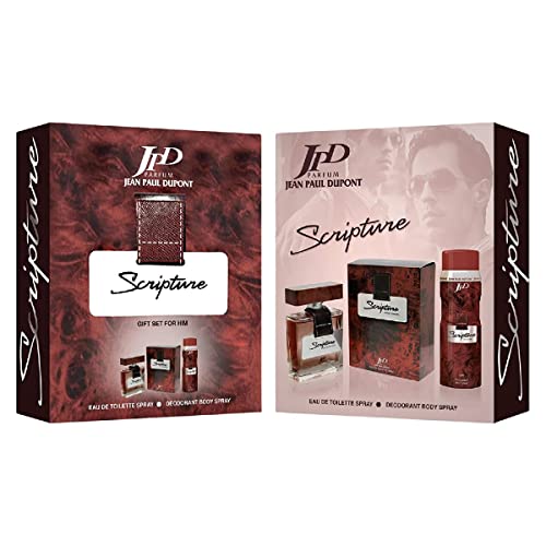 Jean Paul Dupont (JPD) Scripture Pour Homme - 2 Pieces Promo Pack for Men - Eau de Toilette 100ml + Body Spray 200ml - Gift for Him - Perfume Gift Set - Fresh and Spicy notes