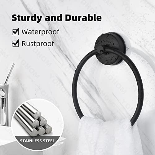 YOHOM Bathroom Towel Holder Suction Hand Towel Ring Stainless Steel Vacuum Towel Hanger Bath Round Towel Holder Suction Cup Bathroom Hanger Wall Towel Rack Wall Mounted Kitchen No Drill Matte Black