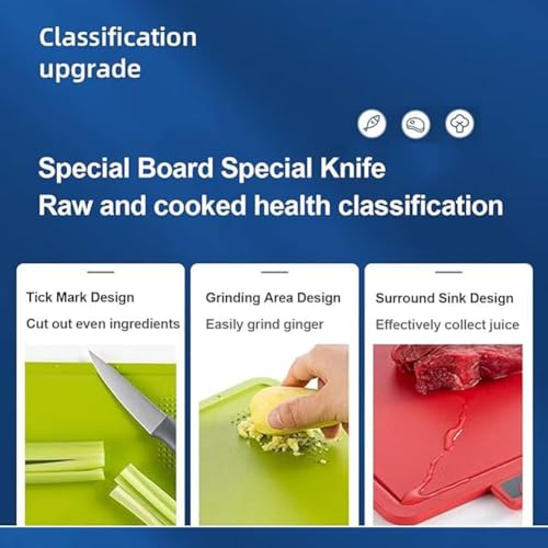 Smart Cutting Board and Knife Set, Board Knife Set with 65°C Drying Holder, UV Deep Sterilization, 3 Colour Coded Chopping Boards & 4 Knives, Kitchen Organizer Tools for Home Gadgets Restaurant