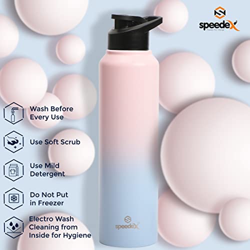 Speedex Stainless Steel 1 Litre Water Bottle for Fridge, School,Gym,Home,Office,Boys, Girls, Kids, Leak Proof(Dual-Pink-Blue Colour, Sipper Cap, Set of 1, 1000 ML)