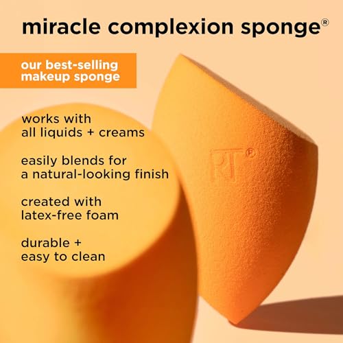 Real Techniques Miracle Complexion Sponge, 0.9375 ounce (Pack of 2), Latex-Free, Polyurethane Foam, Multi-Purpose, Round Bottom Makeup Sponges, Ideal for Blending