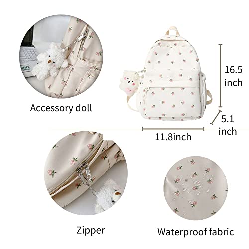 ZFOFLIK Small Flower school bag for Teen Girls Kawaii Floral Backpack for Girls Women Student Aesthetic Cute Mini Bookbag