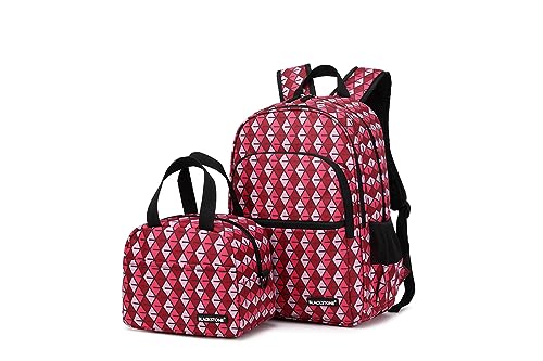 BLACKSTONE 2 Pcs School Bags Backpack Set with Luxury Stripe for Kids, Large Capacity Student Bookbag, Includes Backpack and Lunch Bag School Supplies for Boys Girls Teens