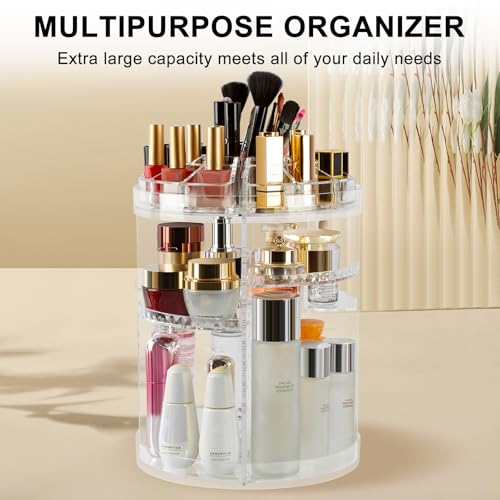 AMEITECH Makeup organizer, 360 degree rotating adjustable cosmetic storage display case with 8 layers large capacity, fits jewelry,makeup brushes, lipsticks and more, clear transparent