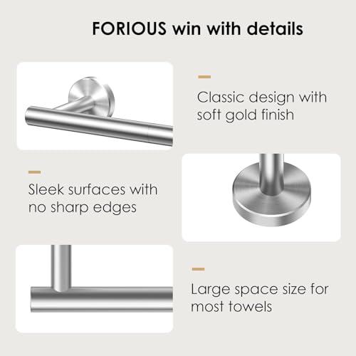 Joyzzz Towel Bar, 40cm Stainless Steel Towel Bar, Brushed Nickel Hand Towel Holder, Waterproof Rustproof Wall Mounted Towel Bar, Modern Design Towel Racks Suitable for Bathroom, Kitchen, RV (Silver)