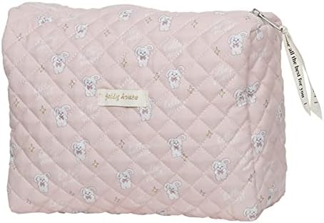Juoxeepy Cotton Makeup Bag Large Travel Cosmetic Bag Quilted Cosmetic Pouch Coquette Aesthetic Floral Toiletry Bag, A-White, 10x5.9x5.3in