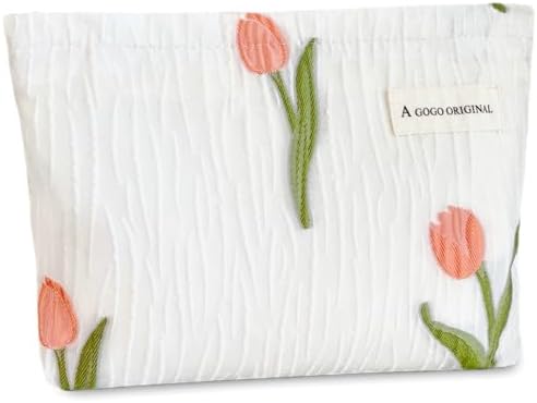 STARDW Flower Cosmetic Bags Makeup Bags for Women and Girls,Travel Makeup Bag Large Capacity Canvas Makeup Bag,Makeup Organizer Bag Zipper Pouch, Embossed pink, Large Capacity Aesthetic Makeup Bags