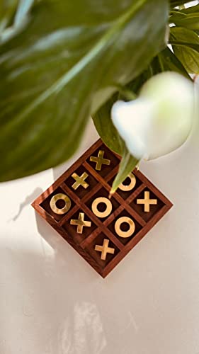 Quesera Wooden Tic Tac Toe Game – Handmade Wooden Board Game Set with X and O Pieces – Fun Coffee Table Decor & Gift for Kids, Adults, Families – Rustic Home Accent