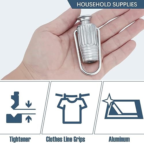 Azonee 2 pcs Clothesline Tightener Metal Line Tight Grips Tools Aluminium for Pulleys and Fixed Clothes Lines Household Laundry Supplies