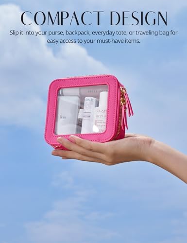 Small Cosmetic Bag for Purse Mini Makeup Bag for School Cute Clear Make Up Pouch for Travel Tiny Leather White Make Up Organizer Case for Backpack Toiletry Bag Waterproof Square Pouch with Zipper