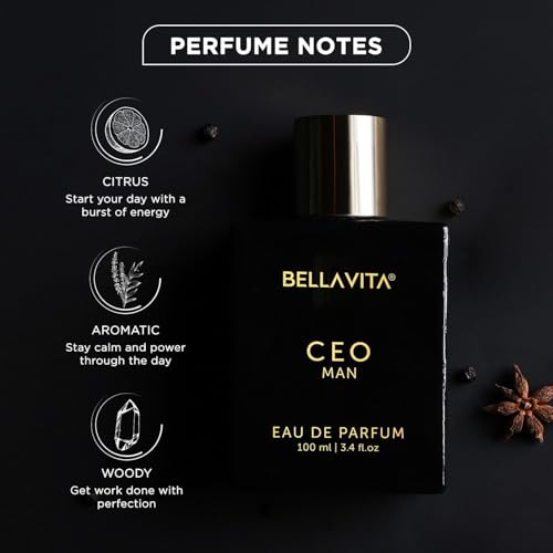 BellaVita Luxury CEO Man Eau De Parfum | Perfume for Men with Lemon, Lavender, Tonka, Mandarin & Vetiver | Long-Lasting Woody Fragrance | Mens Perfume, Fresh Fragrance for Man, Gift for Men,100 ml