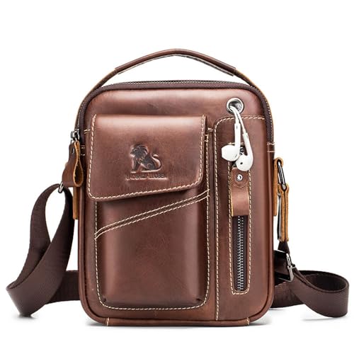 Beauenty Leather Messenger Bag for Men, Shoulder Crossbody Bag with Adjustable Straps for Work Business Satchel Travel