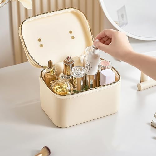 NALACAL Large Capacity Cosmetic Bag, Gradient Travel Size Makeup Organizer, Zipper Pouch for Women and Girls, Travel Essentials Toiletry Bag, Makeup Storage with Compartments (Square White)