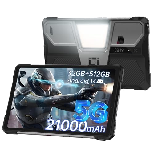 8849 Tank Pad Android 14 Tablet 10.95 inch, 21000mAh 5G Unlocked Tablet with Projector, 32GB蘇(2TB Expand) Waterproof Tablets for Adults, 32MP Camera/66W Charger/Camping Light/WiFi/GPS/OTG