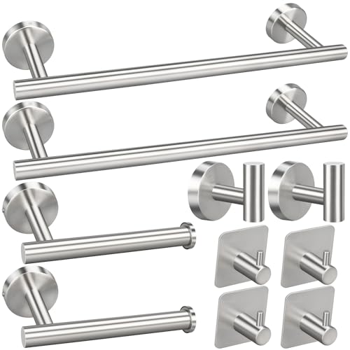 FGBNM Bathroom Hardware Set, 10pcs Bathroom Hardware Set, Brushed Nickel Bath Hardware Set Including 16" Hand Towel Bars, Toilet Paper Holders, 3 Multifunctional Robe Hooks (10pcs, Brushed Nickel)
