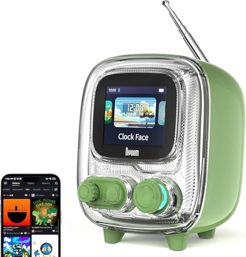 Tiivoo-2 Portable Bluetooth Speaker with FM Radio, Pixel Art Retro Mini Wireless Speaker, Vintage Decor for Party, Office Desk, Home, Bedroom, Kitchen, Retro Green
